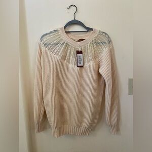 Adele Berto Lace Yoke Apricot Knitted Sweater Size M NWT